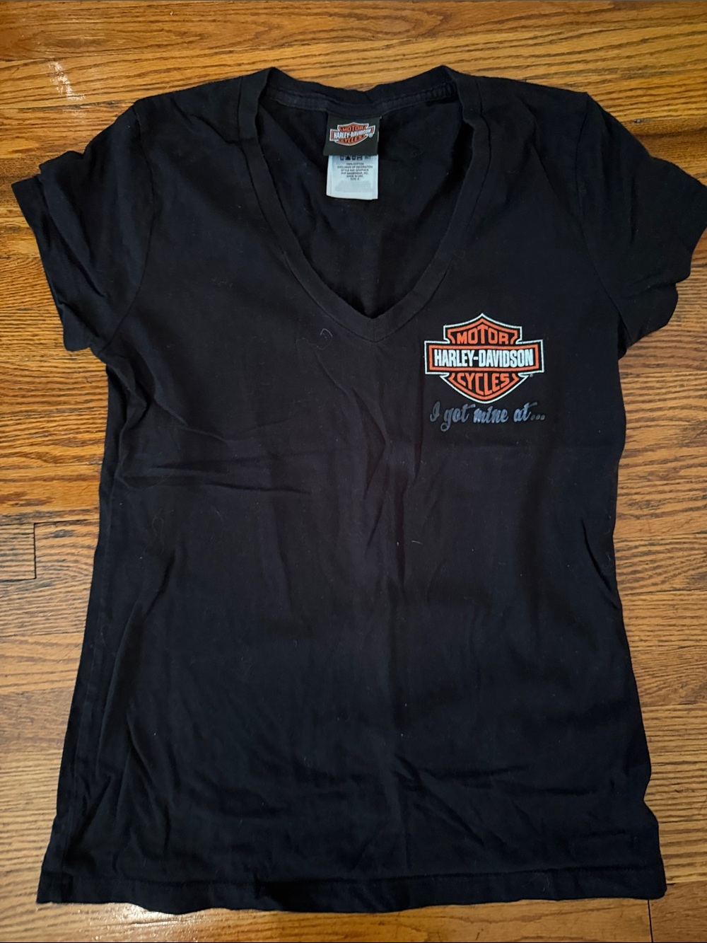 Harley-Davidson Black V-Neck Tee with Orange & White Shield Logo